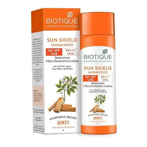 Biotique Bio Sandalwood Sunscreen Ultra Soothing Face Lotion, SPF 50+ |Ultra Protective Lotion| Keeps Skin Soft, Fair and Moisturized| Water Resistant| For All Skin Types| 120ml