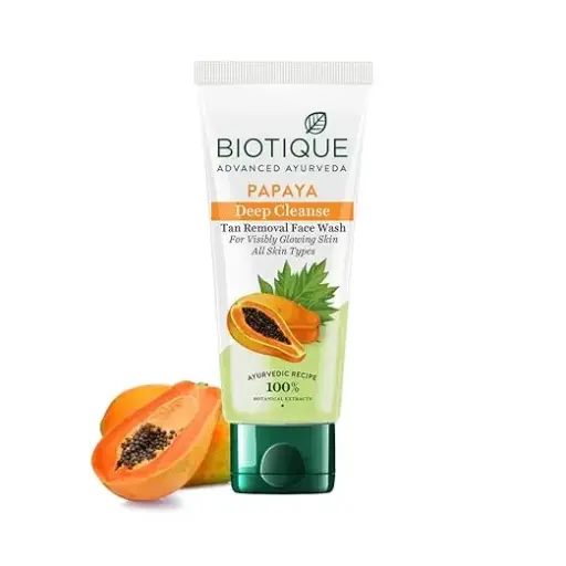 Biotique Papaya Deep Cleanse Facewash | Gentle Exfoliation | Visibly Glowing Skin | 100% Botanical Extracts| Suitable for All Skin Types | 50ml
