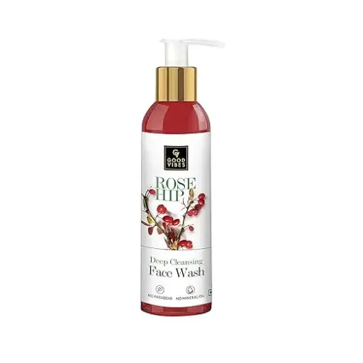 Good Vibes Rosehip Facewash, 100 ml Naturally Controls Excess Sebum & Acne, Moisturizing Skin Softening Formula for All Skin Types